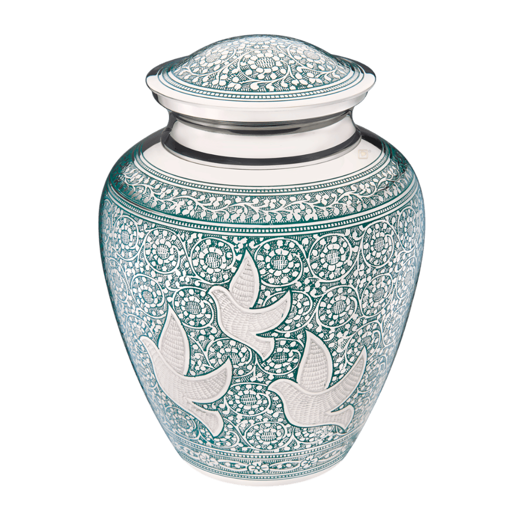 Soaring Doves Adult Classic Urns Brass Blue Memorial | SKU: AMU-AULA232