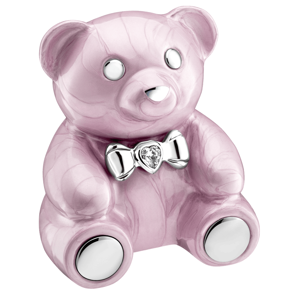 CuddleBear Pearl Pink Medium Cuddle Bear Brass with Crystal Pink Memorial | SKU: AMU-AULM1010