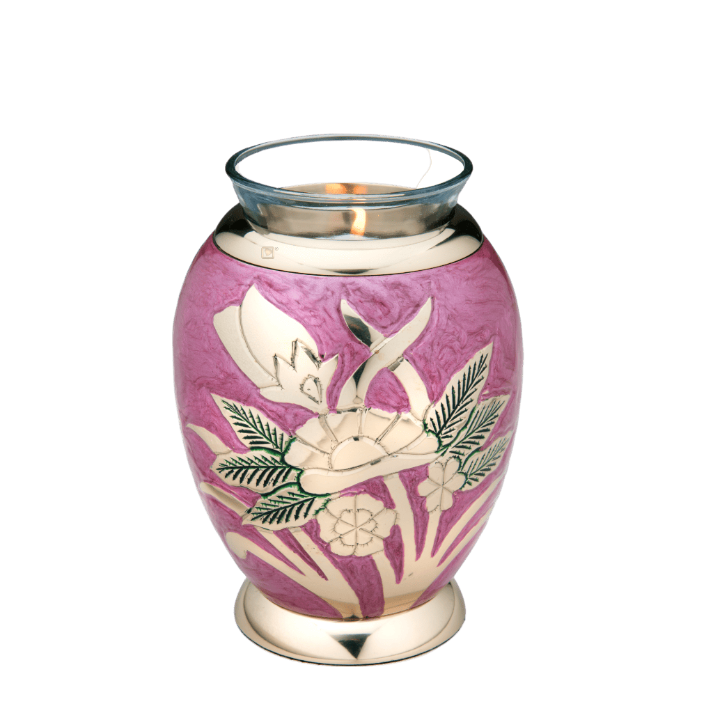 Rose Lilac Tealight Tealights Brass / Glass Pink Memorial | SKU: AMU-AULT220