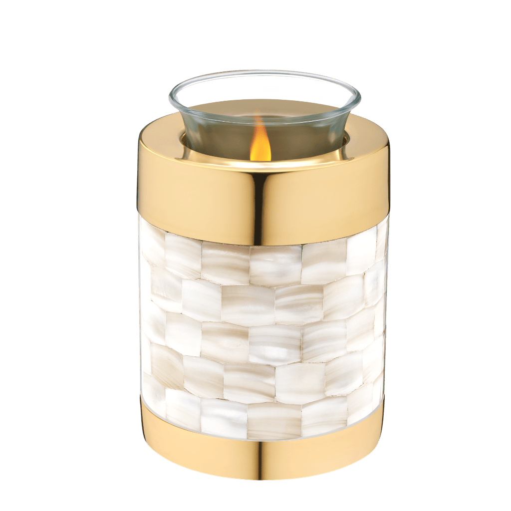 Mother of Pearl Tealight Tealights Brass / Glass Mother of Pearl Memorial | SKU: AMU-AULT230