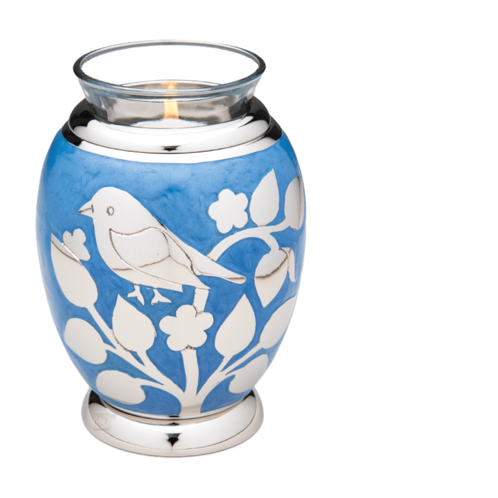 Silver Blessing Birds Tealight Tealights Brass / Glass Silver Memorial | SKU: AMU-AULT280