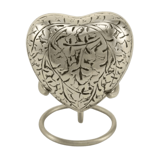 Antique Silver Oak Heart  Classic Urns  Brass  Silver  Memorial | SKU: AMU-AU2813H