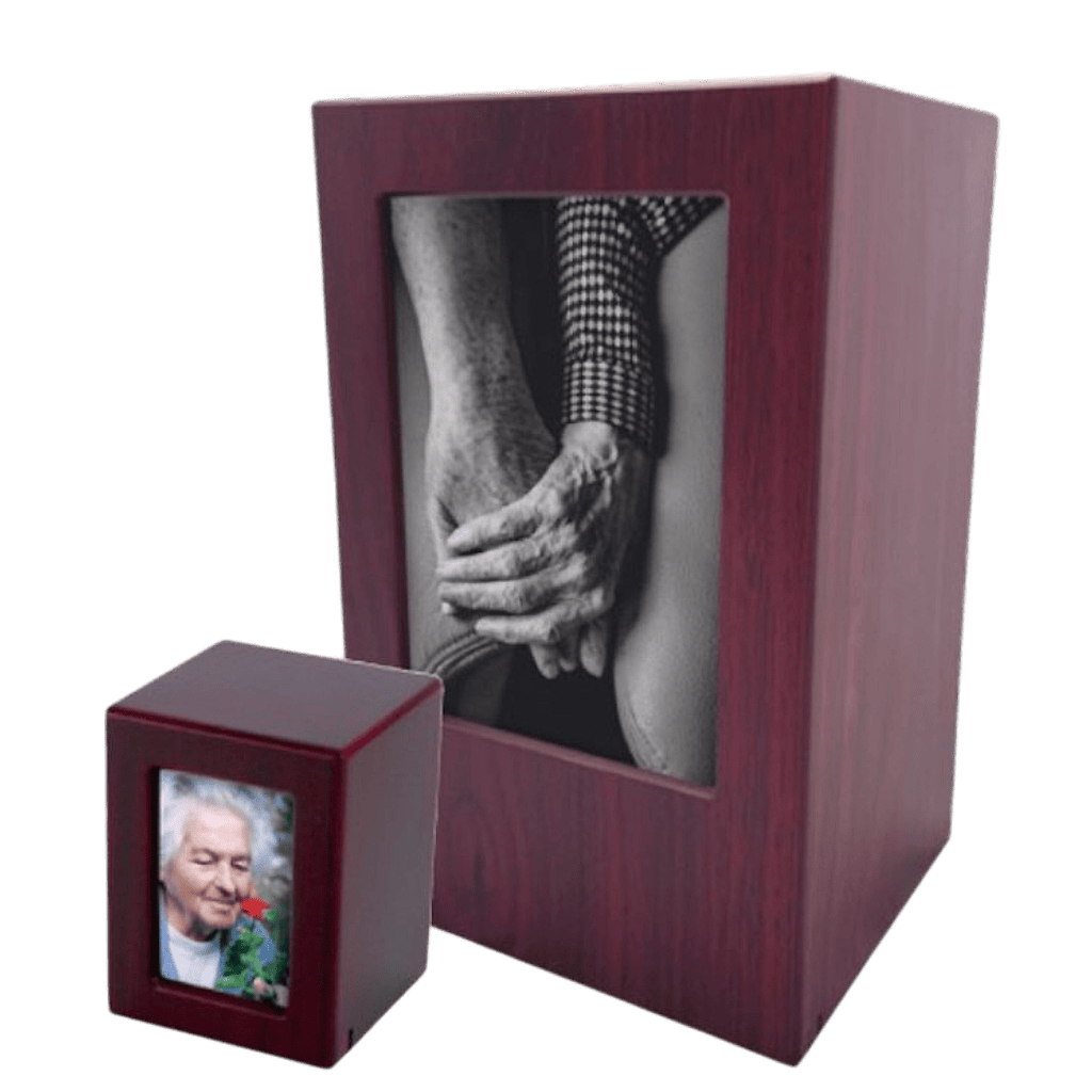 Remembrance Photo Urn  Cherry  Large  Includes Memories Package  MDF Frames  MDF  Wood  Memorial | SKU: AMU-AUCMRPC200