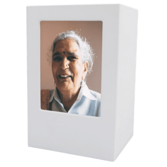 Remembrance Photo Urn  Matte White  Large  Includes Memories Package, MDF Frames, MDF, Wood, Memorial, SKU: AMU-AUCMRPW200