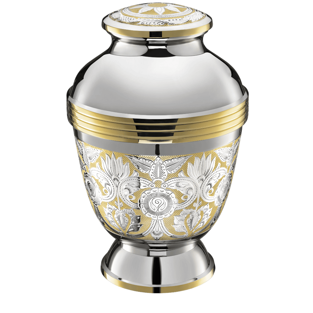 Elegant Floral Adult  Classic Urns  Brass  Sliver  Memorial | SKU: AMU-AULA250