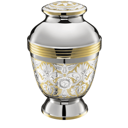 Elegant Floral Adult  Classic Urns  Brass  Sliver  Memorial | SKU: AMU-AULA250
