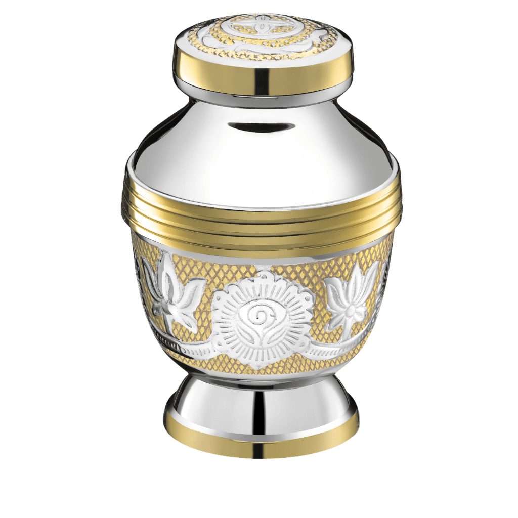 Elegant Floral Keepsake  Classic Urns  Brass  Silver  Memorial | SKU: AMU-AULK250