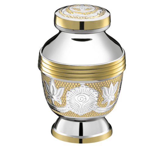 Elegant Floral Keepsake  Classic Urns  Brass  Silver  Memorial | SKU: AMU-AULK250
