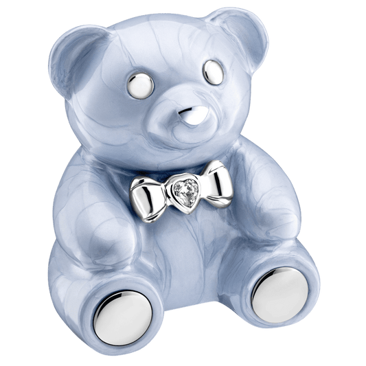 CuddleBear Pearl Blue Medium  Cuddle Bear  Brass with Crystal  Blue  Memorial | SKU: AMU-AULM1011