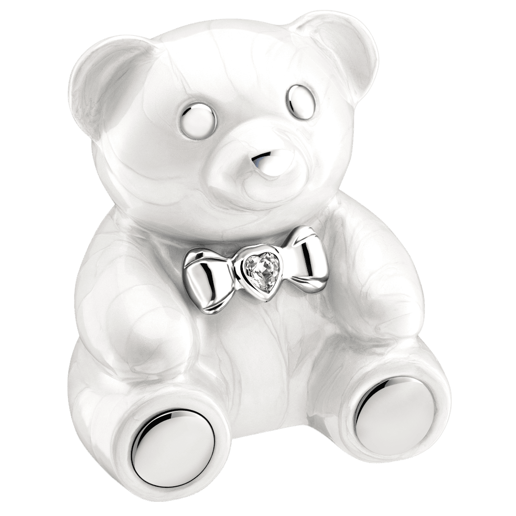 CuddleBear Pearl White Medium  Cuddle Bear  Brass with Crystal  White  Memorial | SKU: AMU-AULM1012