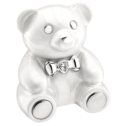 CuddleBear Pearl White Medium  Cuddle Bear  Brass with Crystal  White  Memorial | SKU: AMU-AULM1012