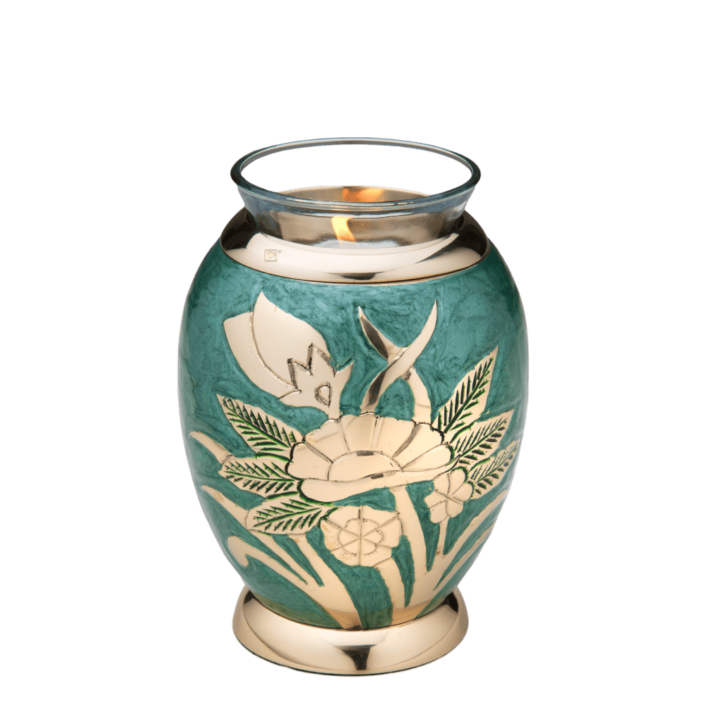 Rose Emerald Tealight  Tealights  Brass / Glass  Green  Memorial | SKU: AMU-AULT221