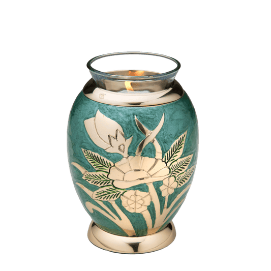 Rose Emerald Tealight  Tealights  Brass / Glass  Green  Memorial | SKU: AMU-AULT221